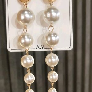 Stunning White Pearl Long Earrings