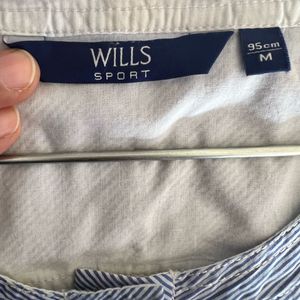 Wills Lifestyle Striped Blue & White Casual Dress