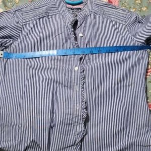 Blue Striped Chinese Collared Shirt For Women