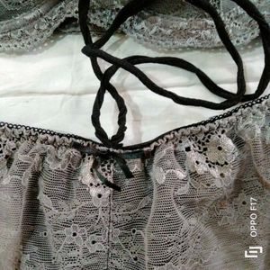 Gray Fancy Net Bra Panty Set