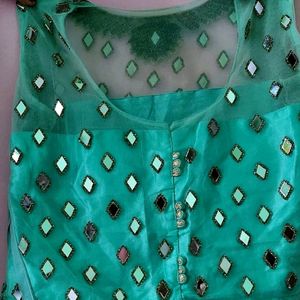 Cyan Green Lehenga With Earring Combo