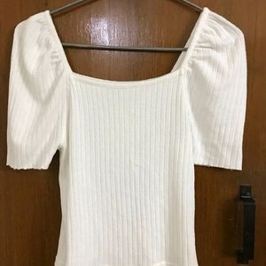 Stretchy White Ribbed Top