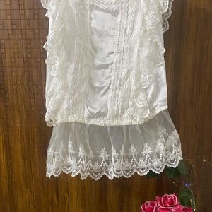 Stylish White Top With Lace Design