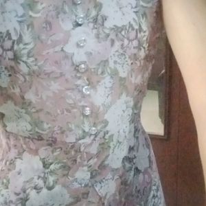 Western Floral Print Dress (Bottom And Long Gown )