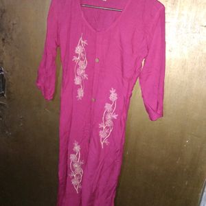 Pink Cotton Kurti (bust- 32 length- 42.5)