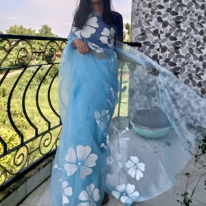 Hand-painted Organza Saree And Suit