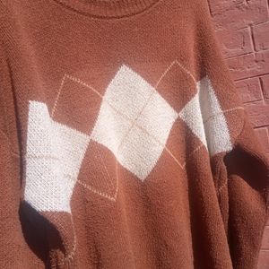 Pinterest Brown Argyle Sweater Oversized