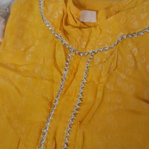 Yellow Kurta And White Skirt