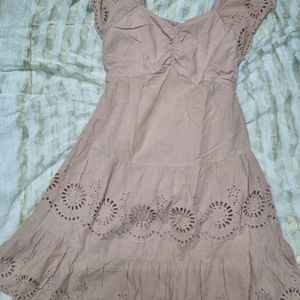 Korean Peach Cotton Schiffli Dress