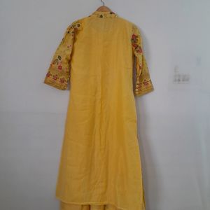 Yellow Embroidered Kurta & Coat (Women's)