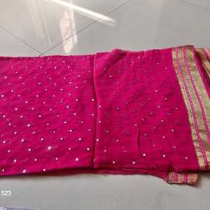 Dark Pink Real Mirror Heavh Georgette Saree