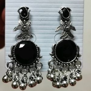 Black Stone Oxidised Earrings