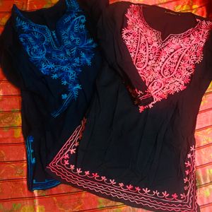 COMBO Chikankari Kurti's Pink & Blue