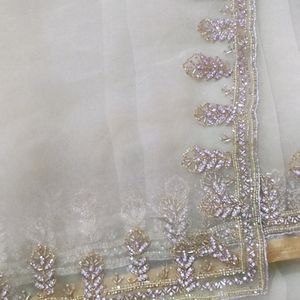 Fully Stitched Zari Saree With Cutdana Embroidery