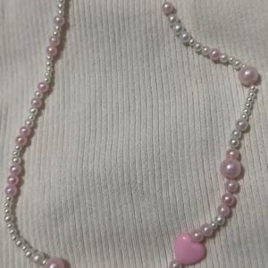 Pink Heart Pearls Bracelet Handmade