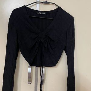 Black Long Sleeve Ruched Top