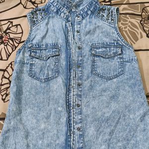 Blue Denim Jacket Cut Sleves