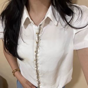 White Stone Studded Top