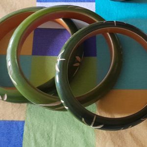 Handmade Wooden Bangles In Green