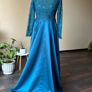 Teal High Low Embellished Gown