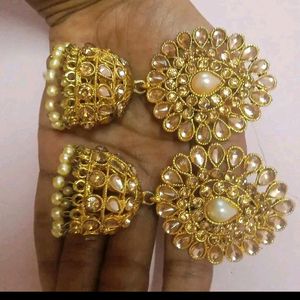 Combo Of  Pearl Bangle Set And A Golden Jumka