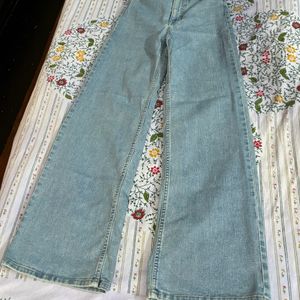 Women Blue Wide High Jeans