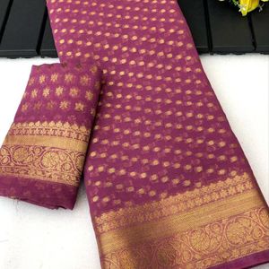 Khadi Georgette With Gold Zari