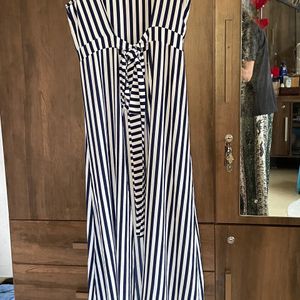 White And Blue Strips Long Shrug