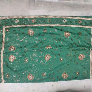 Embroidery Dark Green Zardozi Saree With Border