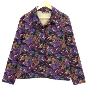 Vintage Women's Jacket Dark Purples Floral Print