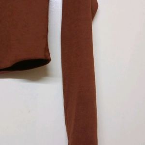 Brown Full Sleeve Crop Top