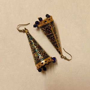 Blue And Golden Ethnic Earring