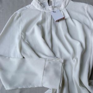 New Korean High Neck Off White Top