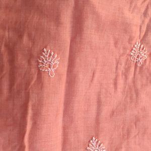 Peach Colour Chikenkari Mens Kurta