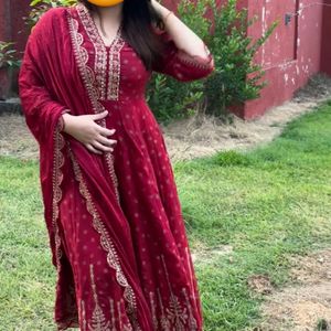 BEAUTIFUL RED ANARKALI SUIT SET WITH DUPATTA PANT