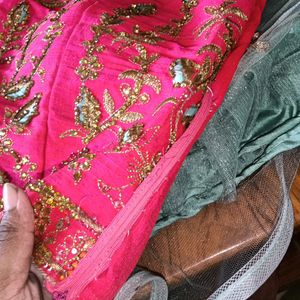 Pink And Sea Green Lehnga With Dupatta