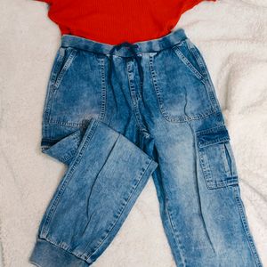 Cool Blue Cardigan Loose Fit Jeans