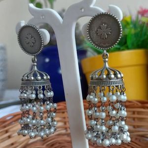 Silver Coin Pearl Jhumkas