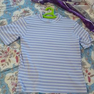 Lavender T-shirt With White Stripes,Turtleneck