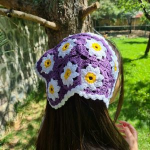 Lavender Dream Crochet Bandana with Dainty Daisies