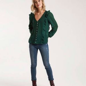 Self Design Green Ruffle Top