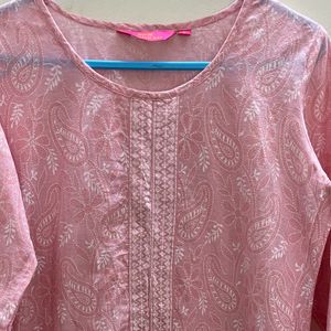 Pink And White Printed Kurti