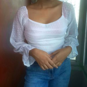 White Sweetheart Neck Top