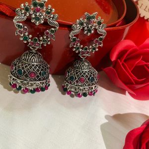 Pink Green Jumka Earring