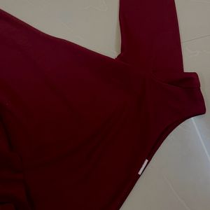 Maroon Solid One Shoulder Maxi Dress