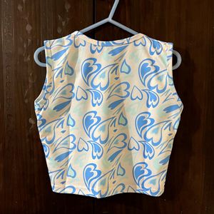 New Blue Abstract Crop Top