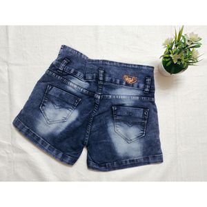 Women Casual Blue High waisted Denim short