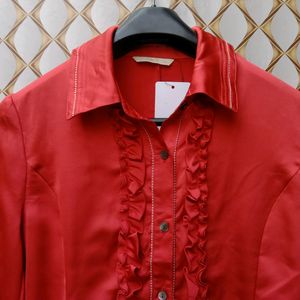 New Korean Ruffled Neck Aesthetic Satin Shirt