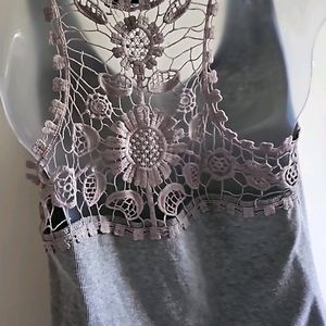 New Grey Lace Back Top