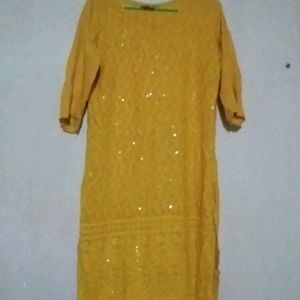 Yellow Chickenkari Kurti